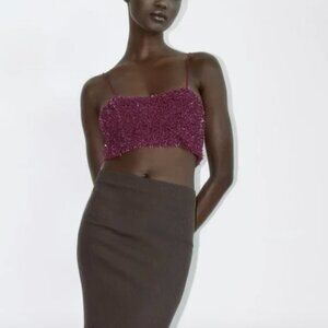 Zara Limited Edition Beaded Crop Top - Purple Size M NWT